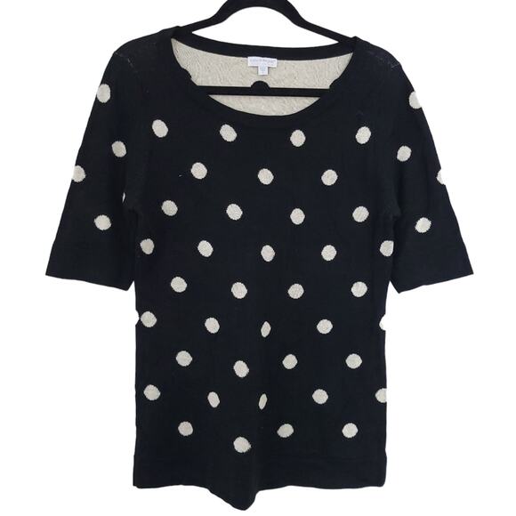 Pea in the Pod Polkadot Short Sleeve Sweater Medium Black and Tan Fall Winter - Picture 1 of 2